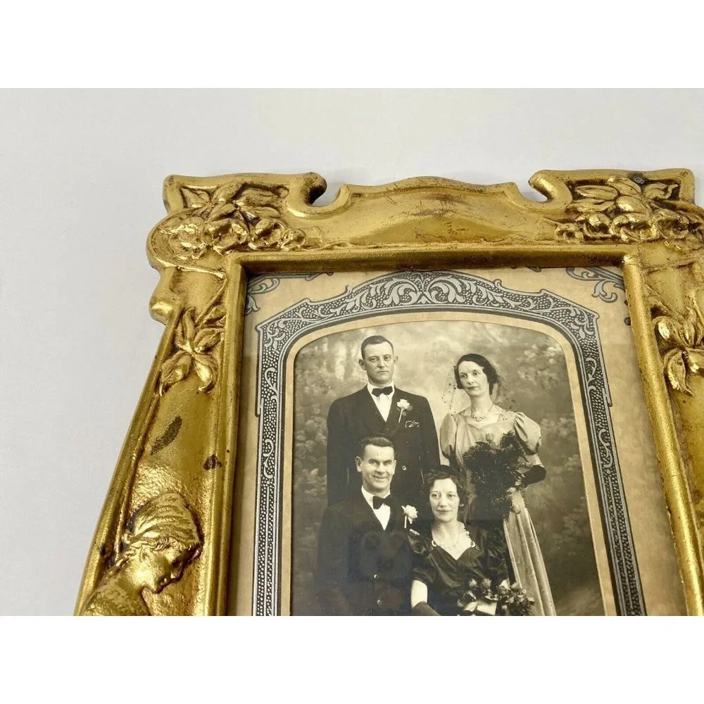 European Style Art Nouveau Brass‎ Metal Frame Vintage Girl Geese Floral Accents